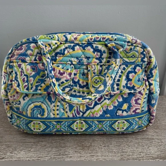 Vera Bradley Bowler Bag Blue Green Pink Paisley Double Handles Pockets Zip Close - Picture 1 of 11